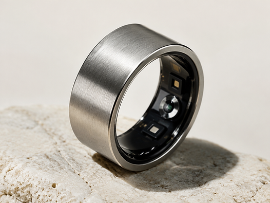 Extreme close-up of the brushed titanium finish on the LYNX smart ring